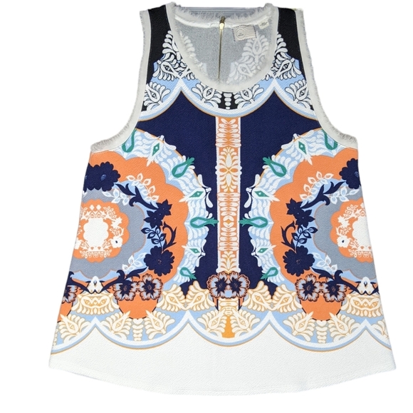 Anthropologie Tops - Anthropologie Postmark Boho Floral Print Textured Tank Top Sleeveless Blouse M